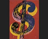 Andy Warhol dollar sign black and yellow on red painting